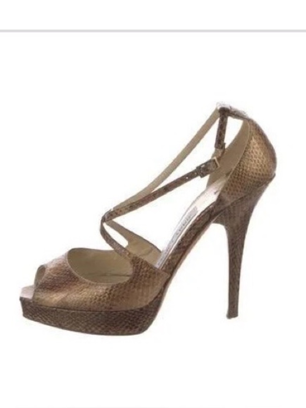 Jimmy Choo Emily 85 Python snakeskin Strap Bronze Pump heels 37 1/2